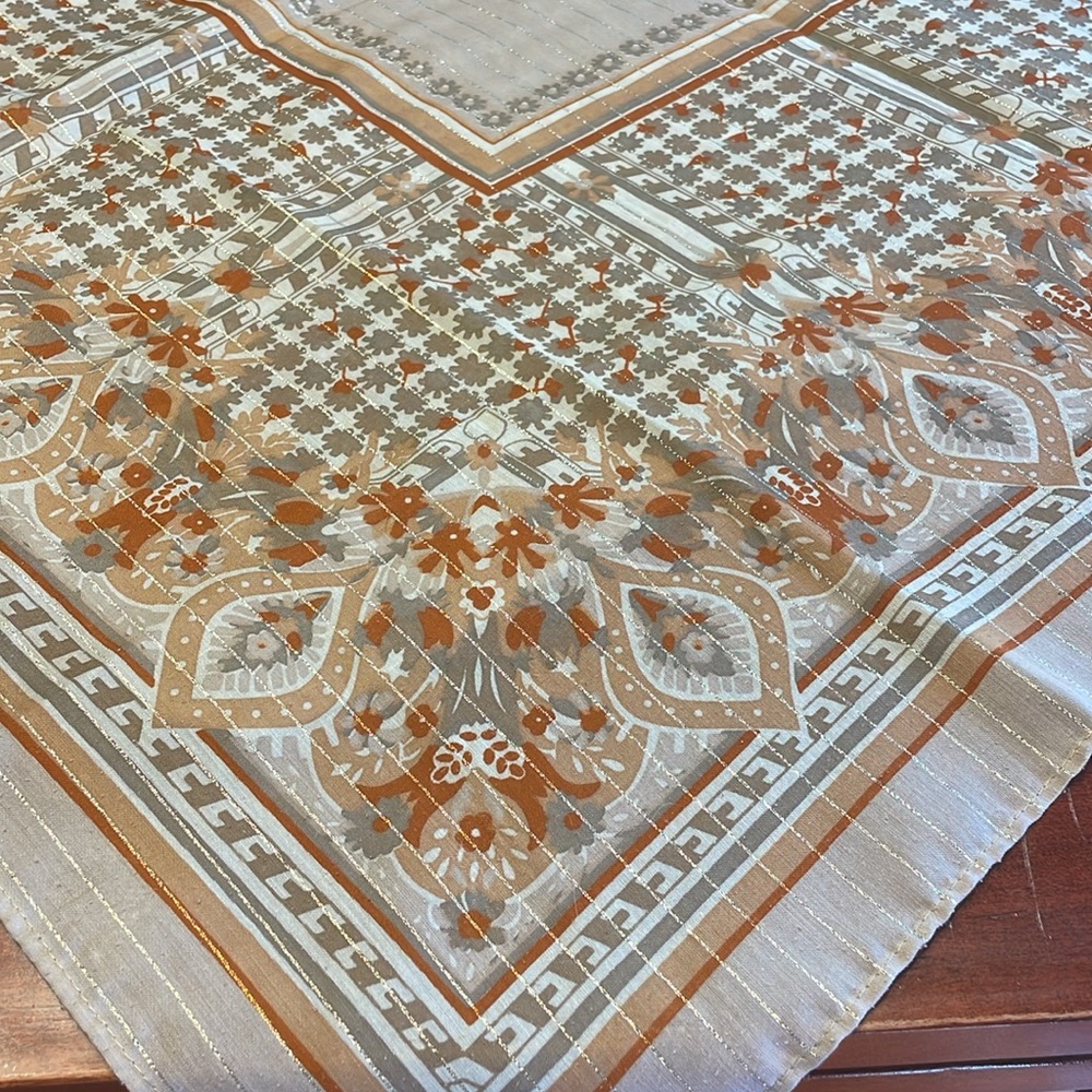 Vintage block print scarf with gold thread